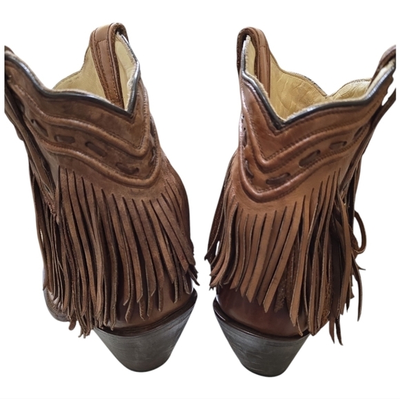 CORRAL Cowgirl Fringe Whip Stitch Short Boot Snip Toe Cognac Leather Women 6.5 - Picture 5 of 12